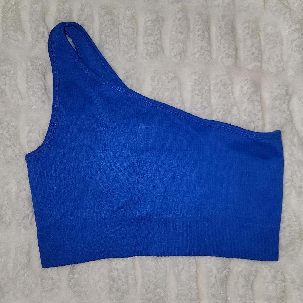 One-Shoulder Ribbed Crop Top — Royal Blue